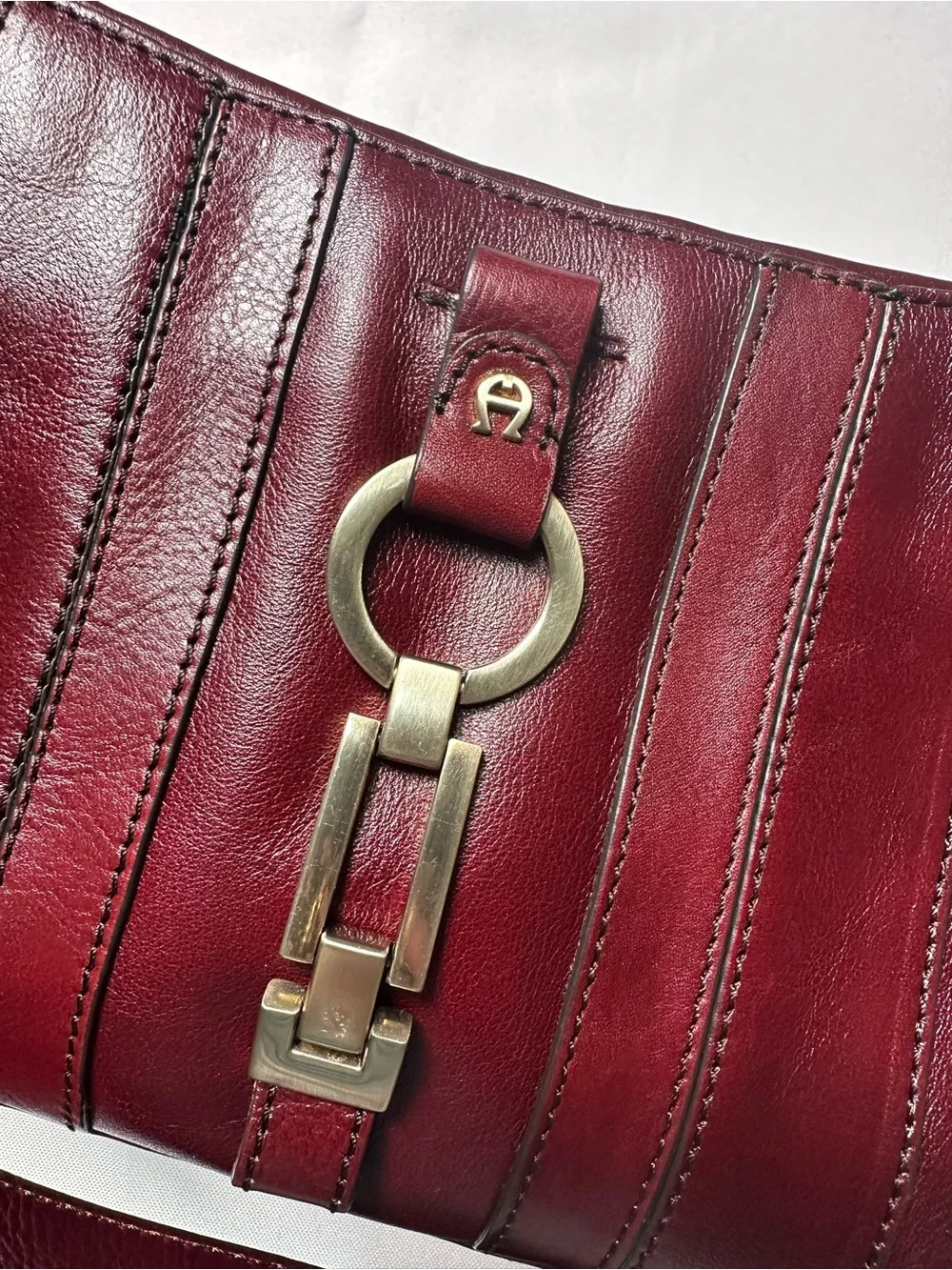 Etienne Aigner Oxblood Red Leather Shoulder Bag with Gold Hardware